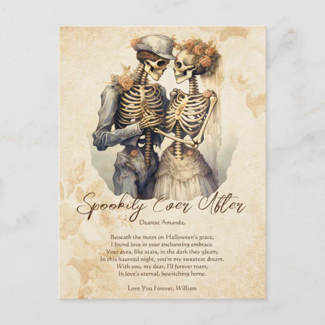 Spookily Ever After Couple Love Vintage Halloween Postcard