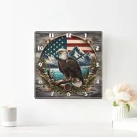 Majestic Eagle Against American Landscape Square Wall Clock