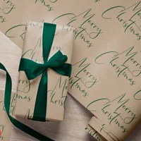 Kraft Merry Christmas Green Script Wrapping Paper