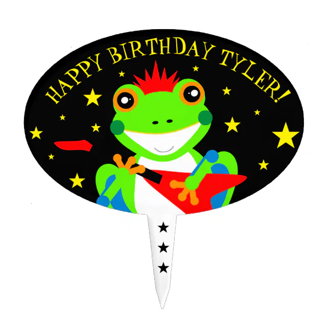 Rockin' Birthday Tree Frog with Red Guitar Cake Topper