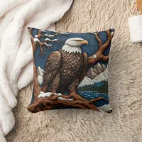 Majestic Bald Eagle Perched in Winter Landscape Throw Pillow