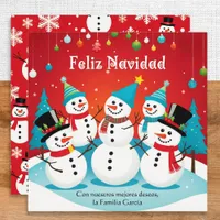 Feliz Navidad Snowmen Red Personalized Christmas Holiday Card