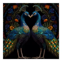 Beautiful Majestic Peacock Couple Cushion Poster