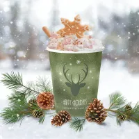 Deer Antlers Silhouette & Snowflakes Green ID861 Paper Cups