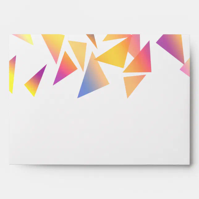 Pastel Triangle Confetti on White Wedding Envelope
