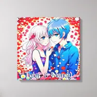 Anime Couple, Flowers Personalized Canvas Print