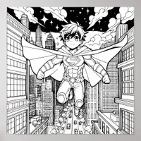 Anime Superhero Boy | Kid's Coloring   Poster