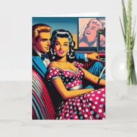Retro Couple in Car at Drive In Movie Anniversary Card