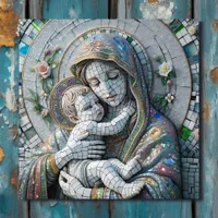 Virgin Mary and Baby Jesus | Mosaic Statue Metal Print