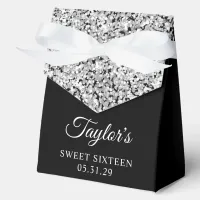 Silver Glitter and Black Sweet Sixteen Favor Boxes