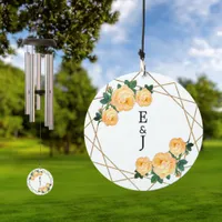 Orange Floral Elegant Gold Glitter Geo Monograms Wind Chime