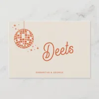 Retro Groovy 70s Cute Ivory Orange Disco Wedding Enclosure Card