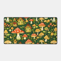 Green and gold cottage core flower and mushroom  desk mat