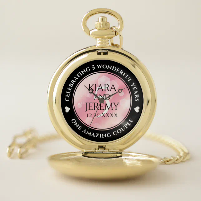 Elegant 5th Rose Quartz Wedding Anniversary Pocket Watch