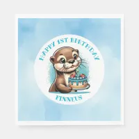 Otter Themed Boy's First Birthday Personalized Napkins