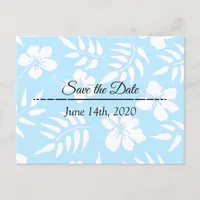 Save the Date Blue Hibiscus Tropical Themed Postcard