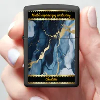 Elegant marble design with blue and gold accents zippo lighter