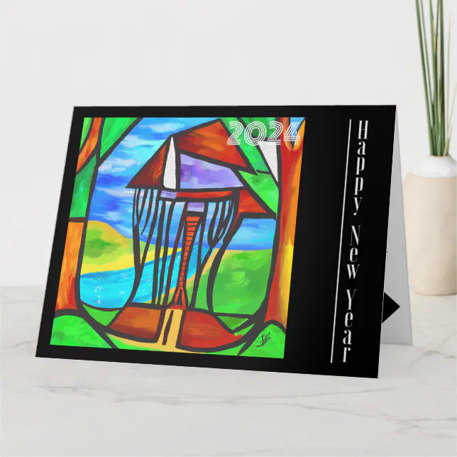 Happy New Year - Abstract - Cabin in the forest Card