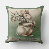 Vintage Bunny Loving Easter Greeting, ZSSG Throw Pillow