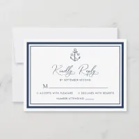 Nautical Anchor Monogram Navy Wedding RSVP Card