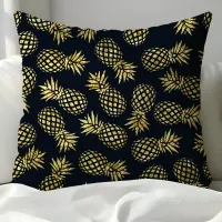 Navy Blue Gold Pineapple Pattern Throw Pillow