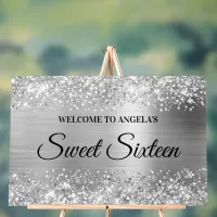 Glittery Silver Foil Sweet Sixteen Welcome Acrylic Sign