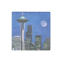 Blue Seattle Skyline Stone Magnet