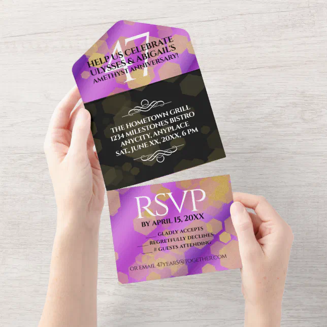 Elegant 47th Amethyst Wedding Anniversary All In One Invitation