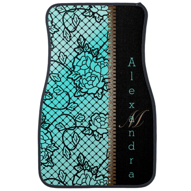 Modern noir lace and zipper illusion car floor mat