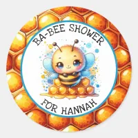 Honey bee themed Boy's Baby Shower Personalized Classic Round Sticker