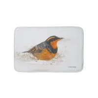 Beautiful Varied Thrush Songbird in the Snow Bathroom Mat
