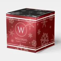 Festive Red Foil Snowflakes Monogram Name Favor Boxes