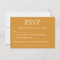 Elegant Golden Orange Wedding RSVP Card