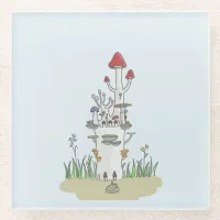 Hand drawn Mushroom castle Glass Coaster