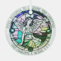 Christmas Blessings Angel Green Stained  Glass Ornament