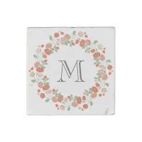 coral roses wreath monogram stone magnet