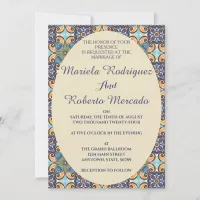 Elegant Mexican Floral Talavera Oval Wedding  Invitation