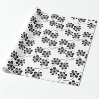 Simple Minimalist Black and White Floral Pattern Wrapping Paper