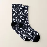 Aviation Flying Airplanes Patterned Blue and White Socks