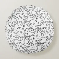 Black and White Swirls Round Pillow