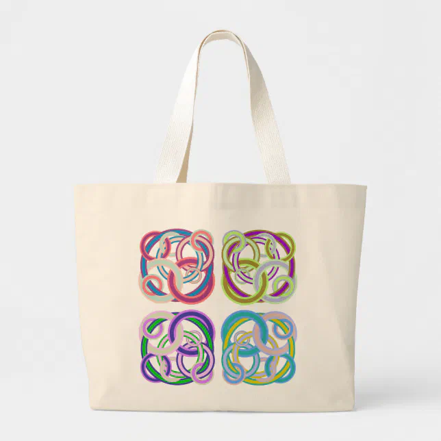 Entangled colorful circles large tote bag