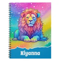 Rainbow Watercolor Lion with Faux Glitter Custom Notebook