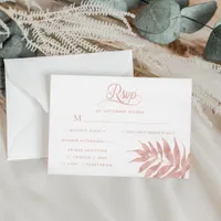 Tropical Rose Gold Leaf Modern White Wedding RSVP