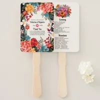 Vibrant Watercolor Floral Fiesta Wedding Program Hand Fan