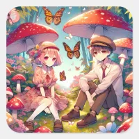 Whimsical Romantic Anime Couple  Square Sticker