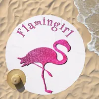 Pink glitter flamingo - customizable text  beach towel 