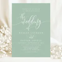 Dusty Mint Simple Modern Script Wedding Invitation