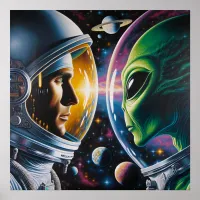 Alien and Astronaut in Space  Poster
