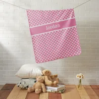 Personalized Central Stripe Pink Polka-Dotted Baby Blanket