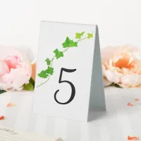 Green English Ivy Foliage Wedding Table Number Table Tent Sign